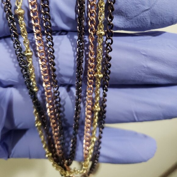 Multi strand Black, Rose Gold-tone and Yellow Gold-tone Necklace - Picture 4 of 4